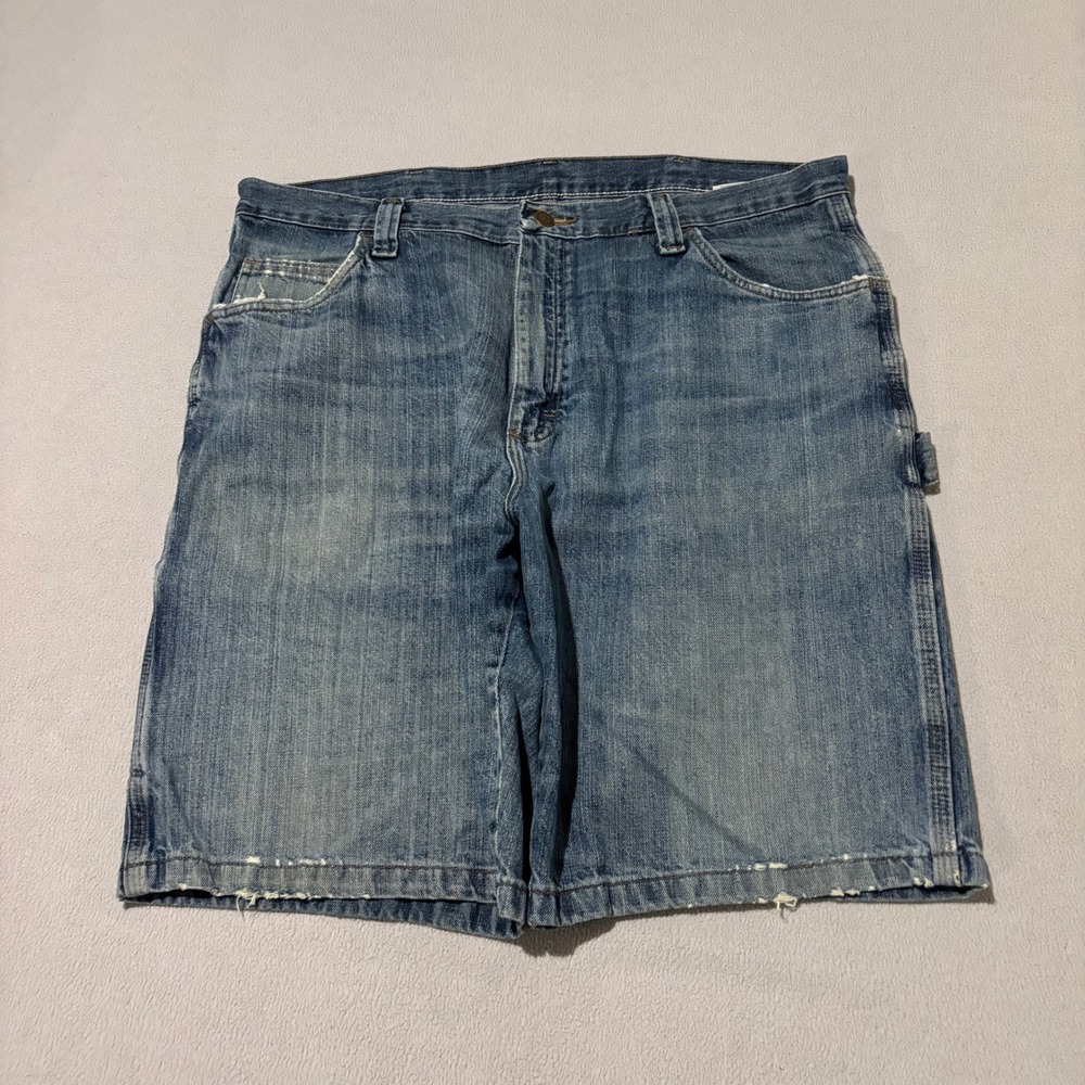Wrangler Mens Blue Denim Carpenter Shorts Size 38 Medium Wash Skater